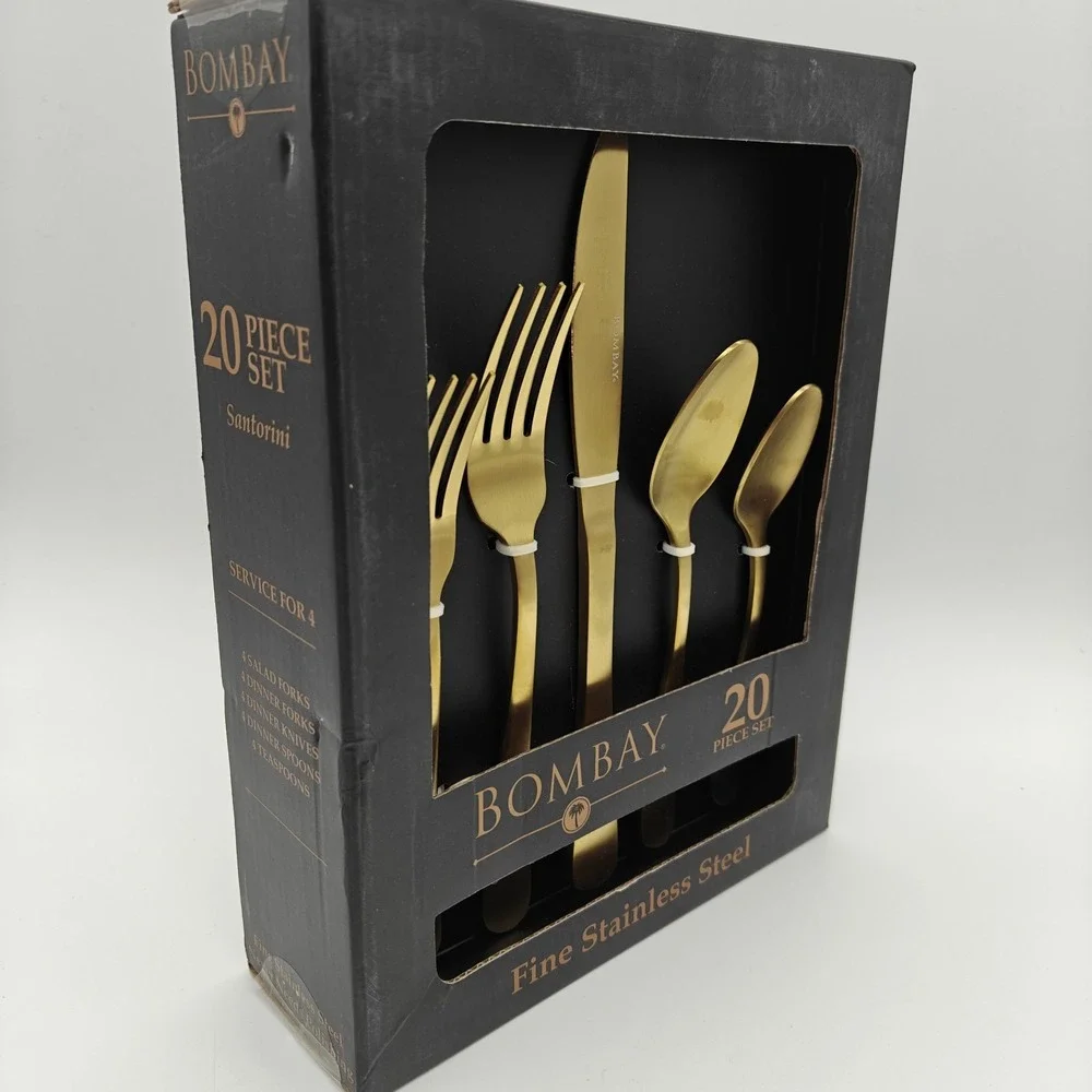 Bombay Santorini 20 Piece Gold Stainless Steel Flatware Set Service for 4 NEW